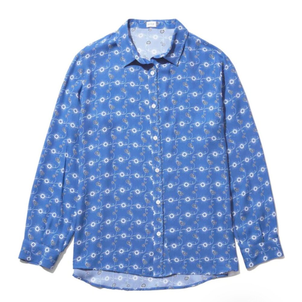 KULE The Silk Ponza Blouse size XS, blue paisley print, denim bandana